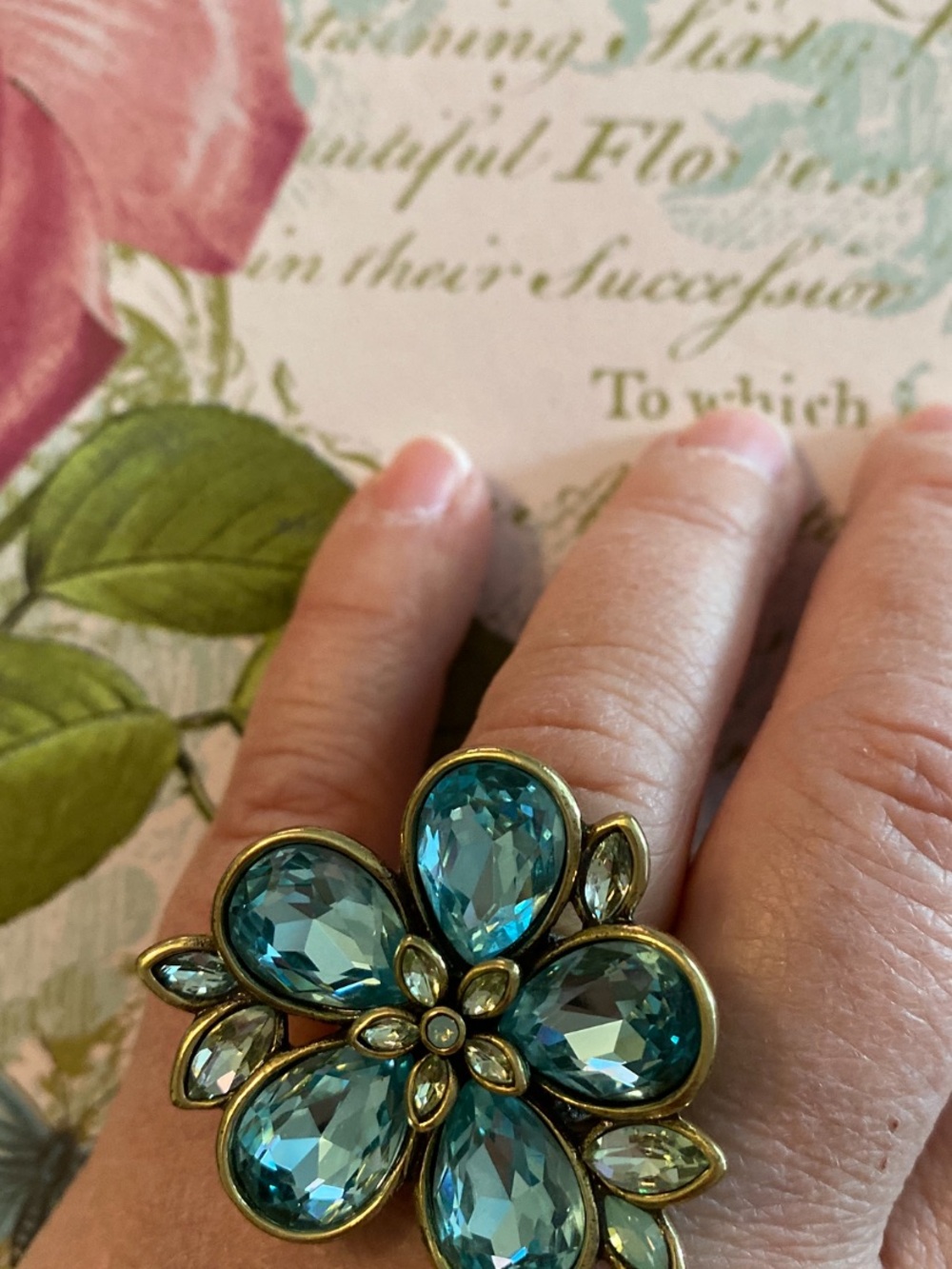 Heidi Daus Teardrop Blue Crystal Flower Brooch